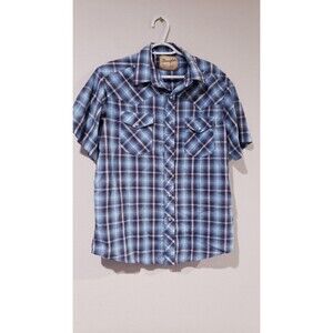WRANGLER Men's Multi Blues Plaid Cotton/Poly Short Sleeve Shirt Size Large